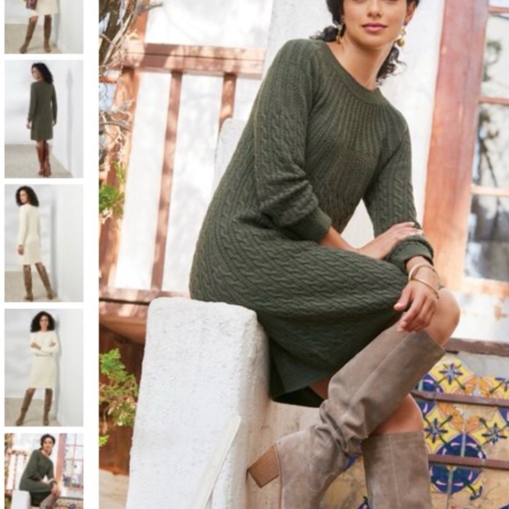 Soft Surroundings Green Cable Knit Sweater Dress
